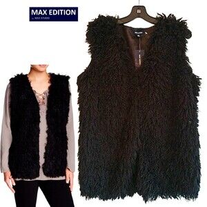MAX EDITION by Max Studio NEW Bohemian Curly Sheep Faux Fur/Leather Vest